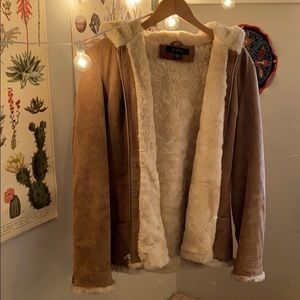 Static Leather +Faux Fur Winter Coat/Jacket Hooded